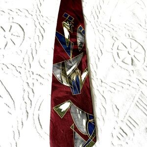 Men’s Elegant Burgundy‎ and Silver Geometric Tie